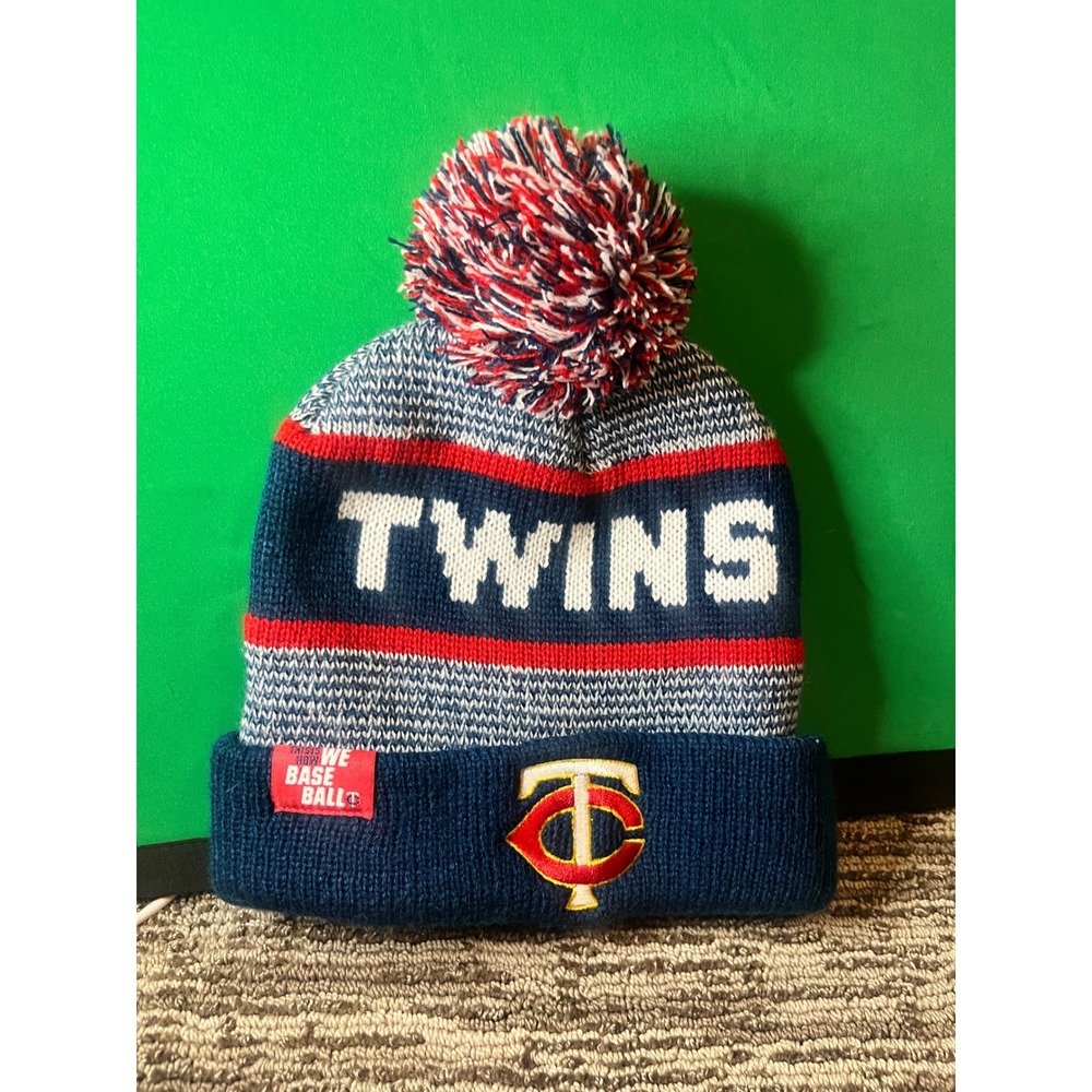 Minnesota Twins MLB Beanie Knit Hat Caribou Coffee Pom Pom Navy Red White